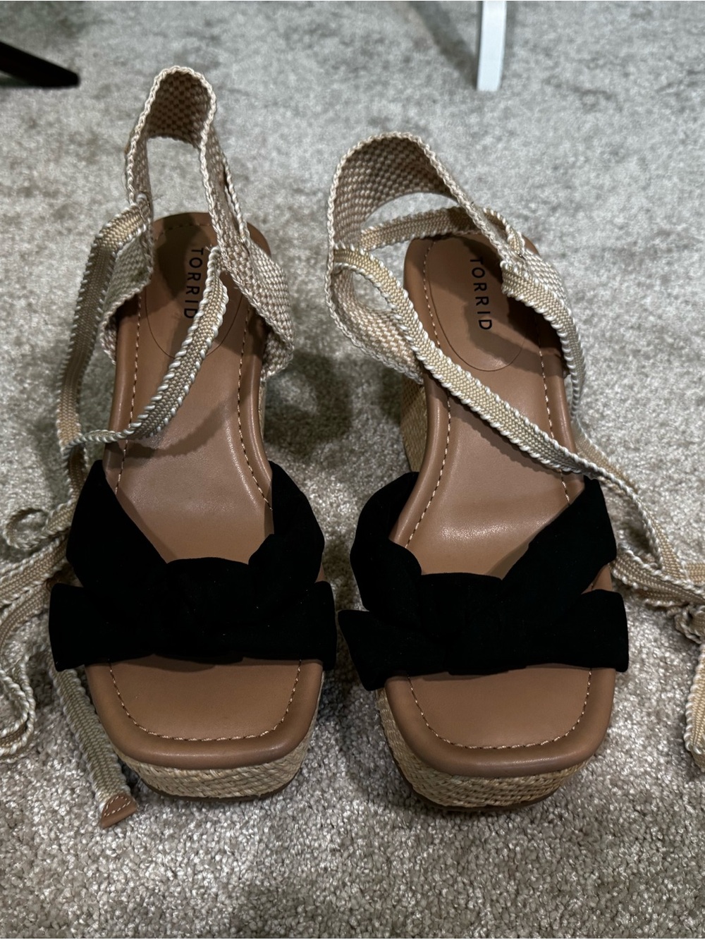 NEW!! torrid Black Bow Espadrille Wedge Sandals with Natural Wrap Ties